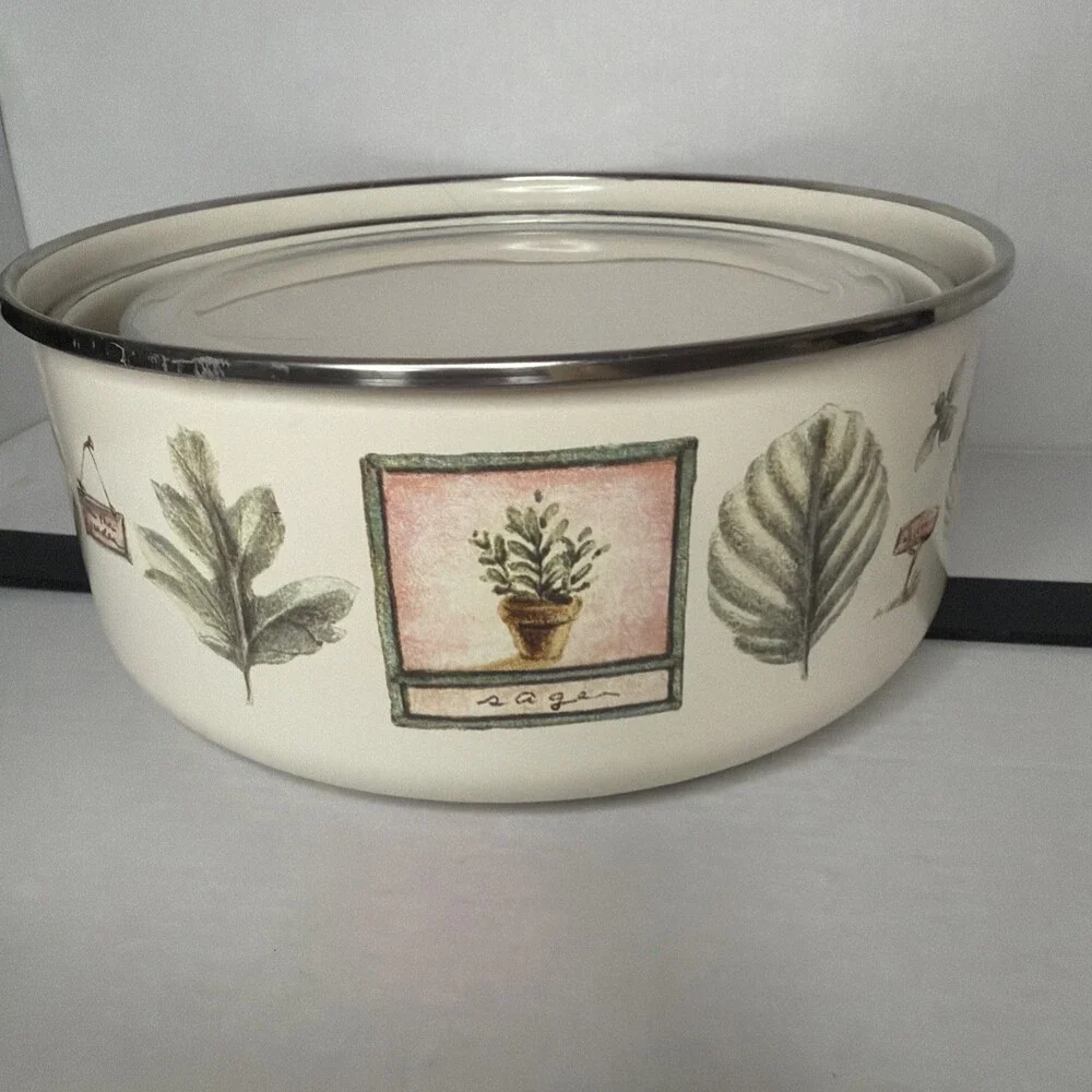 Pfaltzgraff Naturewood Set/3 Enamel Metal Nesting Storage Mixing Bowls 2 w/ Lids